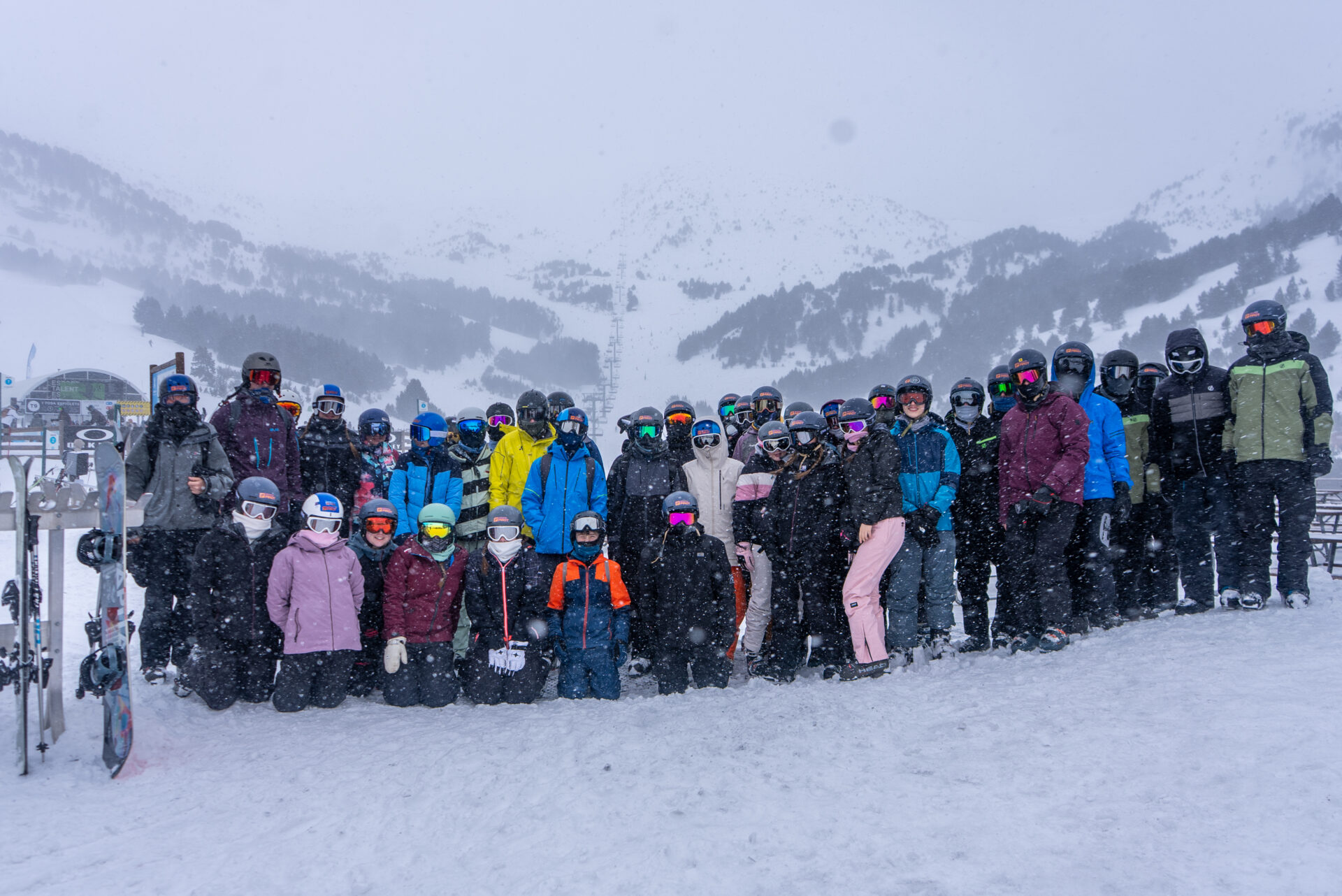 Group photo of a school on a ski trip