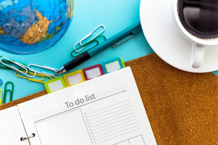 Planning Timelines and Organisation Notebook used to organise an overseas school trip itinerary